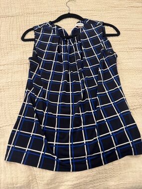 Calvin Klein Black Plaid Sleeveless Top with Blue and White Grid